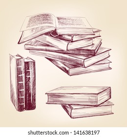 books set hand drawn vector llustration realistic sketch