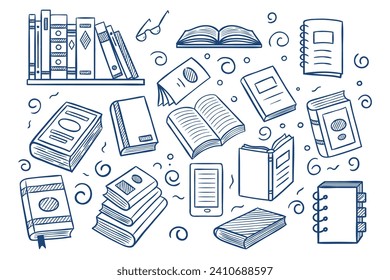 Juegos de libros. Ilustración vectorial dibujada por mano