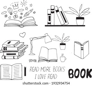 books set icon. sketch hand drawn doodle style. vector, minimalism, monochrome. library, learning reading lettering