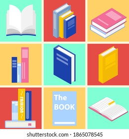 Books. A set of books in isometric and flat design. Vector, cartoon illustration. Vector.