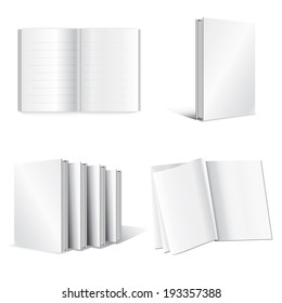 Books set on white background for education concept design. Vector illustration.