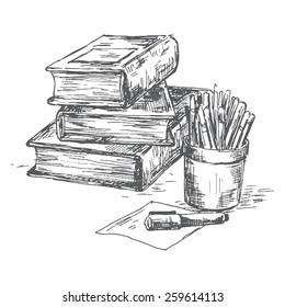 Books set. Pen sketch converted to vectors.