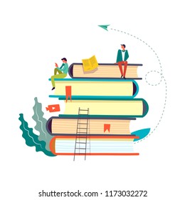 Books set with people reading and taking info vector