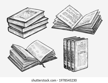 Books set sketch. Education concept vintage vector illustration