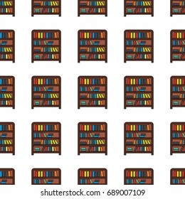 Books shelf seamless pattern in cartoon style isolated on white background vector illustration for web