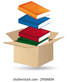 Books in a shipping box vector concept