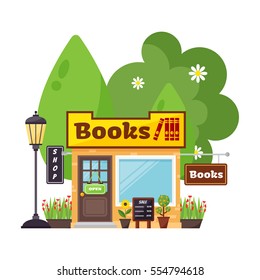 Books shop facade vector.