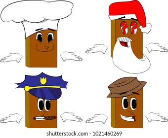 Books shrugs shoulders expressing don't know gesture. Cartoon book collection with costume faces. Expressions vector set.