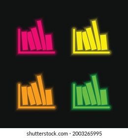 Books Side View four color glowing neon vector icon