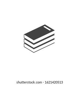 Books sign. Reading material stack. Flat minimalist design. white background Gray black vector. product brand service label banner board display. App icon.