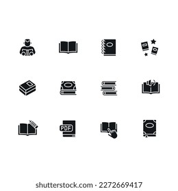 Bücher sind einfache Symbole gesetzt. Vektorsolide, isolierte, schwarze Logo-Illustration.