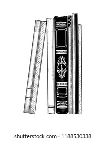 
Books. Sketch of book backs. Vector drawing in vintage style. Isolated objects on white background.