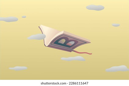 Books in the sky. Surreal vector illustration. concept idea art of education, imagination and dream. Conceptual artwork.