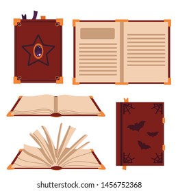 Books spell isolated on white background. Witch's book. Vector illustration in the style of flat.