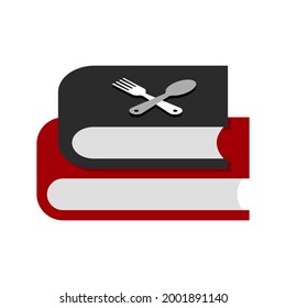 Books with spoon and fork. Cooking concept. Flat style illustration. Isolated on white background. 