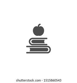 Books stack and apple. Flat icon isolated on white background. Vector illustration. Knowledge logo. Education pictogram. Black and white