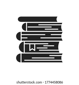 Books stack black glyph icon. A large number of books lie one on one. Pictogram for web page, mobile app, promo. UI UX GUI design element
