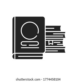 Books stack black glyph icon. Pictogram for web page, mobile app, promo. UI UX GUI design element