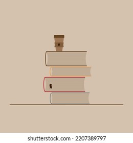 Books in a stack with coffee on top