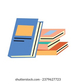 Books stack color element. Textbook for academic studies. Digital illustration for web page, mobile app, promo.