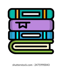Icono lineal de los libros de la pila del color. Iconos planos de la educación de la vuelta a la escuela. Adecuado para Sitios web, UI y App móviles.