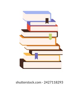 Books stack. Education, study, academic knowledge concept. Abstract textbooks, literature for learning and reading. Dictionaries, encyclopedias. Flat vector illustration isolated on white background