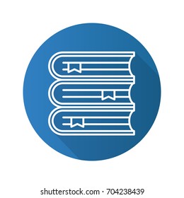 Books stack flat linear long shadow icon. School textbooks with bookmarks. Vector outline symbol