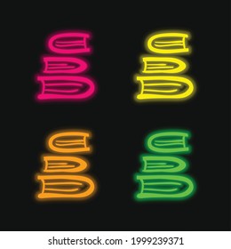 Books Stack four color glowing neon vector icon