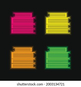 Libros Pila cuatro colores brillante neón vectorial icono