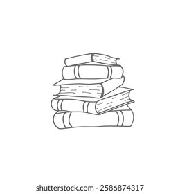 Books stack hand drawn outline vector graphic