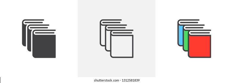 Books stack icon. Line, glyph and filled outline colorful version, three books outline and filled vector sign. Education symbol, logo illustration. Different style icons set. Pixel perfect vector 
