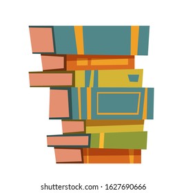 Books stack isolated on white background. Colorful volumes pile for library archive, learning or studying. Back to school, education, reading store design element Cartoon vector illustration, clip art