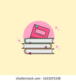 Books stack or pile illustration, flat cartoon paper book stacked isolated image