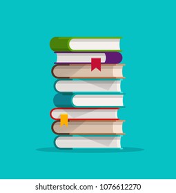 Books stack or pile vector illustration, flat cartoon paper book stacked isolated