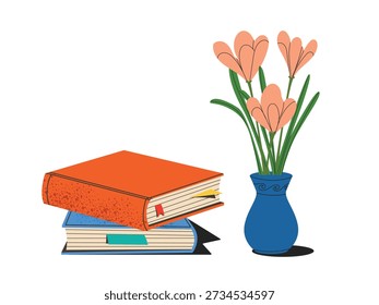 Bücher Stapel und Topfpflanzen, Inneneinrichtung