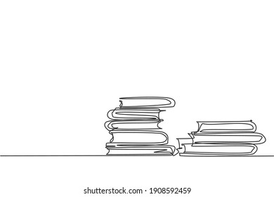 Books stack. Single continuous line pile of books on desk library graphic icon. Simple one line doodle for education concept. Paper isolated vector illustration minimalist design on white background