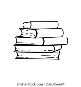 Books stack sketch on a white isolated background. Hand-drawn library literature. Vector illustration.