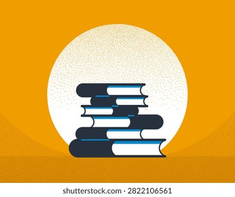 Books stack symbolizing knowledge, education and lifelong learning. Minimal conceptual illustration representing reading, literacy and study, information, academic growth and self development.
