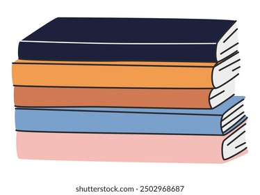 Books stack. Textbook pile, novels. Modern paper literature for education study, reading, knowledge. Fiction and academic textbooks lying. Flat vector illustration isolated on white background