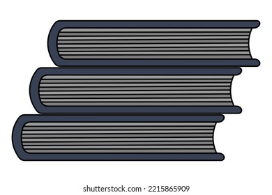 Books are stacked. Bottom view. Color vector illustration. Grey cover. School books in closed position. Cartoon style. Isolated background. School theme. Illustration for web design.