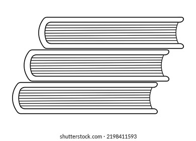 Books are stacked. Bottom view. Sketch. Vector illustration. School books in closed position. Coloring book for children. Doodle style. Outline on isolated background. School theme.