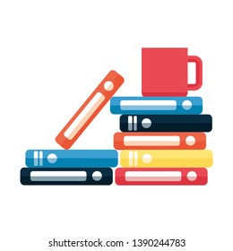 books stacked and coffee cup
