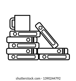 books stacked and coffee cup