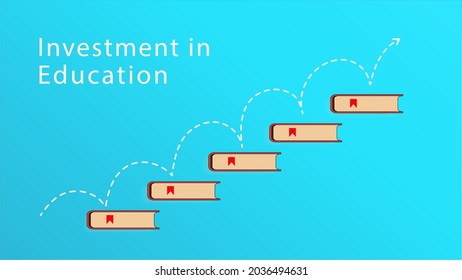 Books stacked logo icon vector illustration on blue background. The graph shows the growth of educational investment.