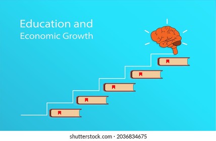 Books stacked logo icon vector illustration on blue background. The graph shows the growth of educational and economic growth.