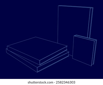 Books are stacked on top of each other. The image has a minimalist outline