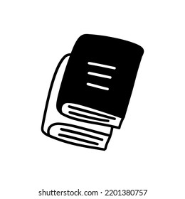 Books are stacked one on top of the other. World Book Day. Vector isolated black and white illustration. Reading, studying, science. Doodle style hand drawn. Card or icon