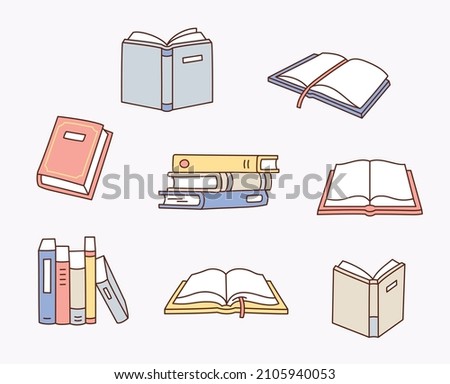 books. Stacked, spread out, and built up. flat design style vector illustration.