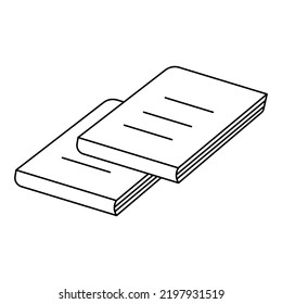 Books are stacked. View from above. Sketch. Vector illustration. School books in closed position. Coloring book for children. Doodle style. Outline on isolated background. School theme. 