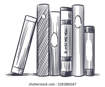 Books Standing. Bookstore Symbol Sketch. Hand Drawn Bookshelf